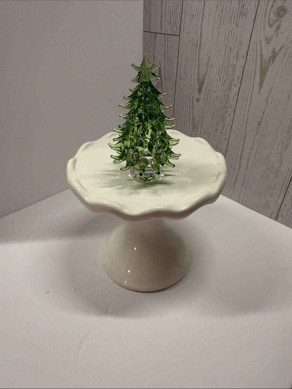 Green Glass Christmas Tree Ornament - Holiday Table Accent